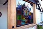 European oak frame direct glazed with stained glass double glazed unit